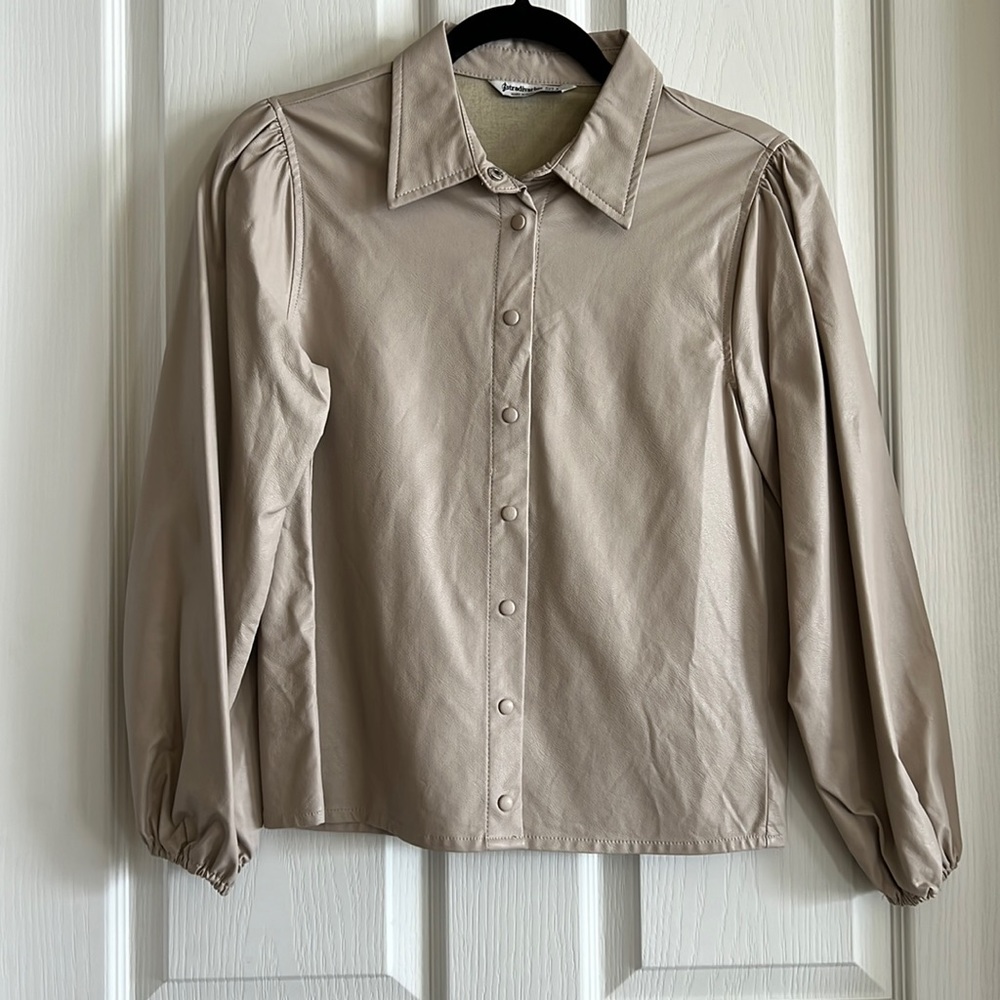 Stradivarius Long Sleeve Faux Leather Top